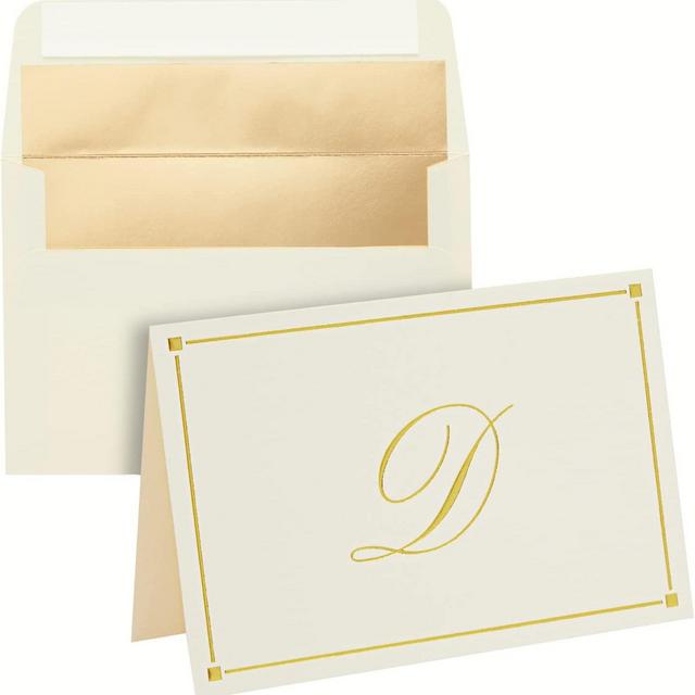 Gold Foil Letter D Personalized Blank Note Cards with Envelopes 4x6, Initial D Monogrammed Stationery Set (Ivory, 24 Pack)
