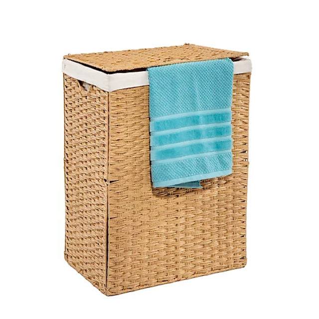 Seville Classics Lidded Wicker Portable Laundry Hamper in Natural