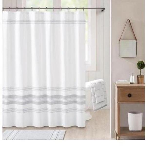 Bee & Willow™ Home Midsomer Striped Shower Curtain in White/Charcoal