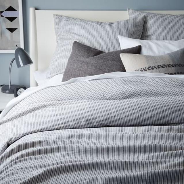Striped Belgian Flax Linen Duvet Cover + Shams