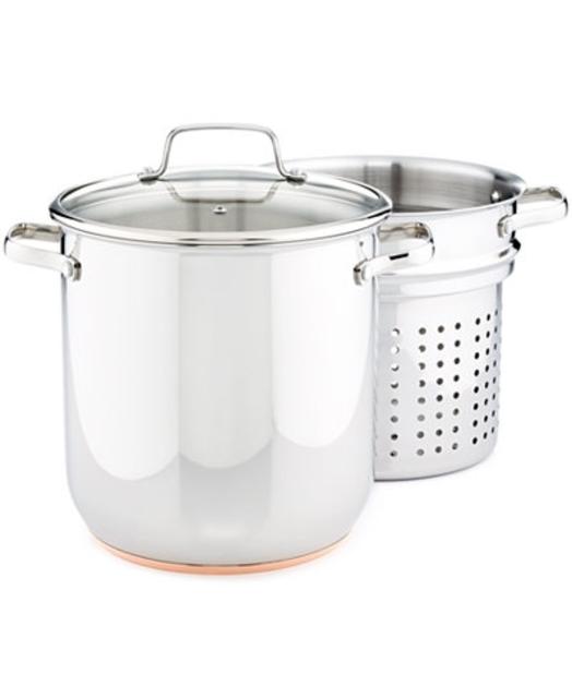 Martha Stewart Collection Copper Accent Stainless Steel 12-Qt. Covered Stockpot with Pasta Insert