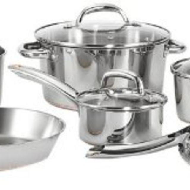 T-fal C798SC64 Ultimate Stainless Steel Copper-Bottom Heavy Gauge Multi-Layer Base Dishwasher Safe PFOA Free Oven Safe Cookware Set, 12-Piece, Silver