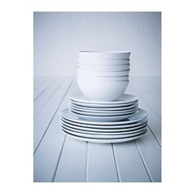 IKEA 18-piece dinnerware set, white, stoneware