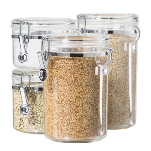 Oggi 4-Piece Acrylic Canister Set with Airtight Lids and Acrylic Spoons-Set Includes 1 each 22oz, 26oz, 51oz, 65oz
