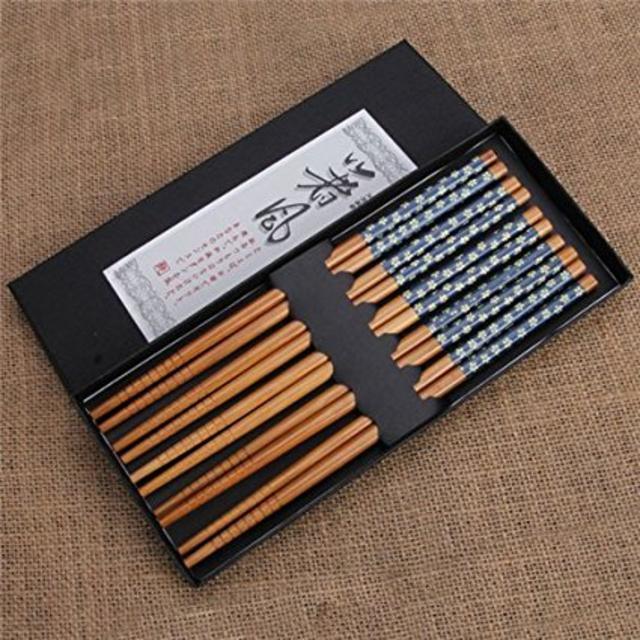 AUCH 5 Pairs Japanese Sakura Bamboo Chopsticks Gift Set, Blue