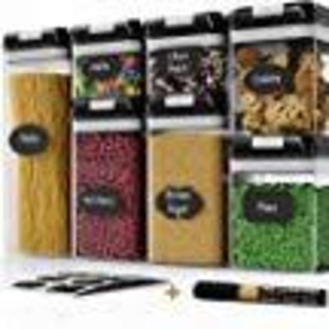 Chef's Path Airtight Food Storage Container Set - 7 PC Set - 10 FREE Chalkboard Labels & Marker - BEST Kitchen & Pantry Containers - BPA Free - Clear Plastic Canisters with NEW Durable Lids