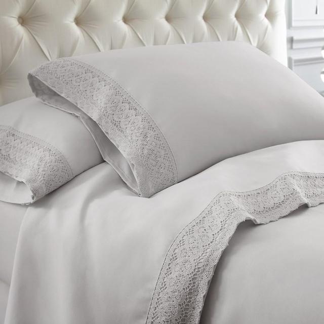 Pacific Coast Textiles Crochet Lace Microfiber Sheet Set Queen Gray