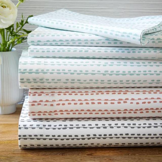 Organic Hand Drawn Stripe Sheet Set Full, in Feather Gray