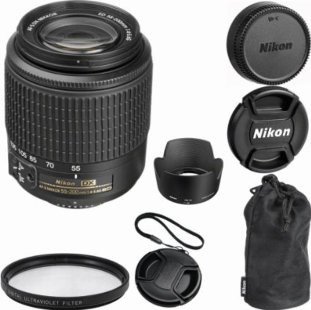 Nikon 55-200mm f4-5.6G ED AF-S DX Nikkor Zoom Lens Import Model for D3200, D3300, D5200, D5300, D7000, D7100 DSLR Cameras + CT Lens Bundle