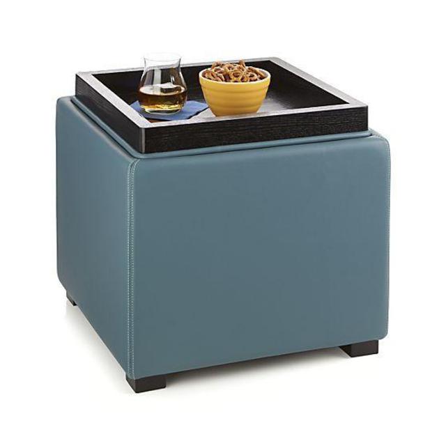 Stow Ocean 17" Leather Storage Ottoman