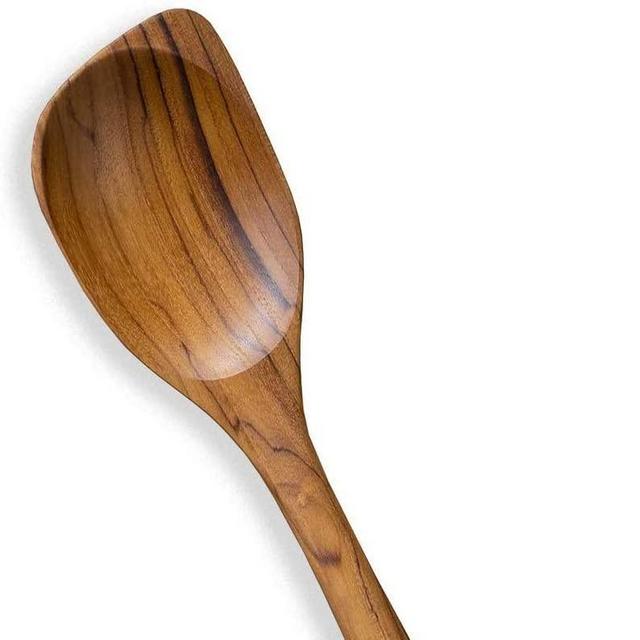 FAAY 13.5" Corner Spoon, RIGHT Hand Scraper, Wooden Spoons for Cooking Handcraft from High Moist Resistance Golden Teak Wood | Durable, Healthy, Ergonomic Handle for Non Stick Cookware