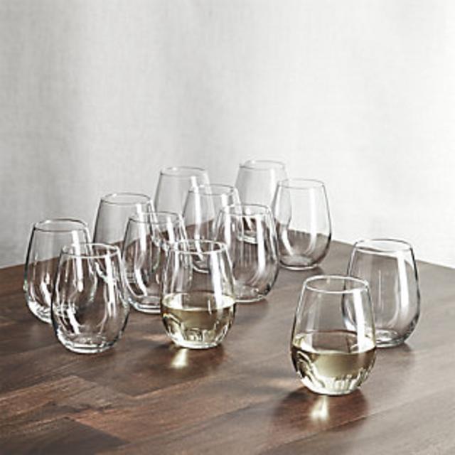 Set of 12 Stemless Red Wine Glasses