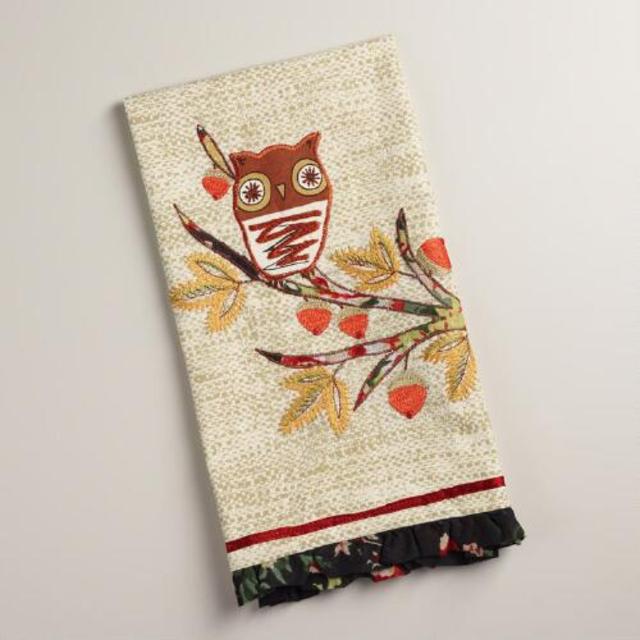 Embroidered Owl on Branch Kitchen Towel