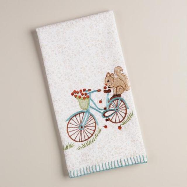 Embroidered Squirrel on Bike Kitchen Towel