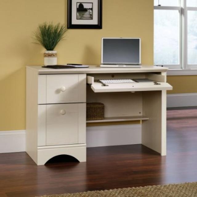 Sauder Harbor View Computer Desk, Antiqued White Finish