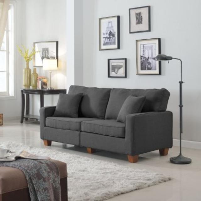 Classic 73-inch Love Seat Living Room Linen Fabric Sofa in Dark Grey