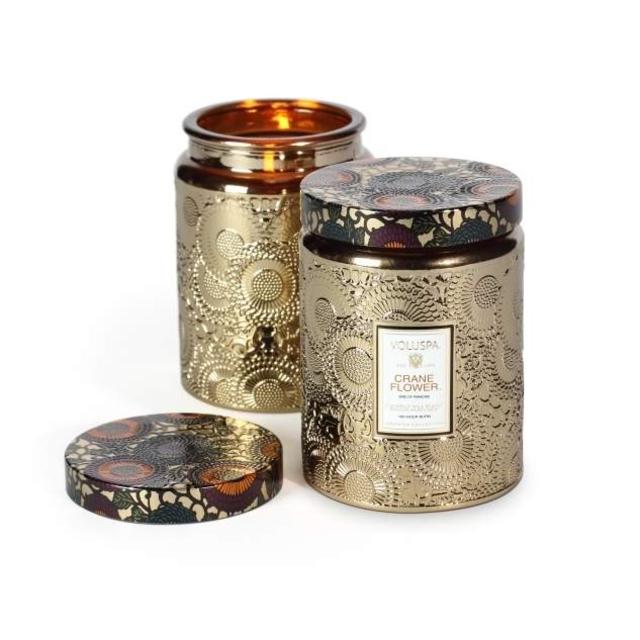 Voluspa Crane Flower Large Glass Jar Candle