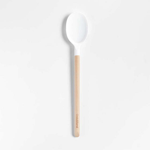 Crate & Barrel White Silicone and Wood Spoon