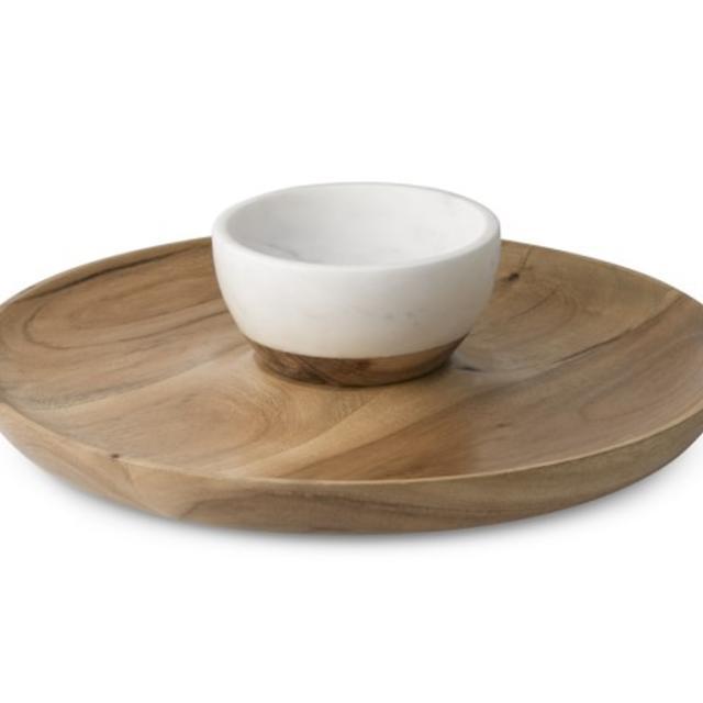 Acacia Chip & Dip Set with Ceramic Bowl