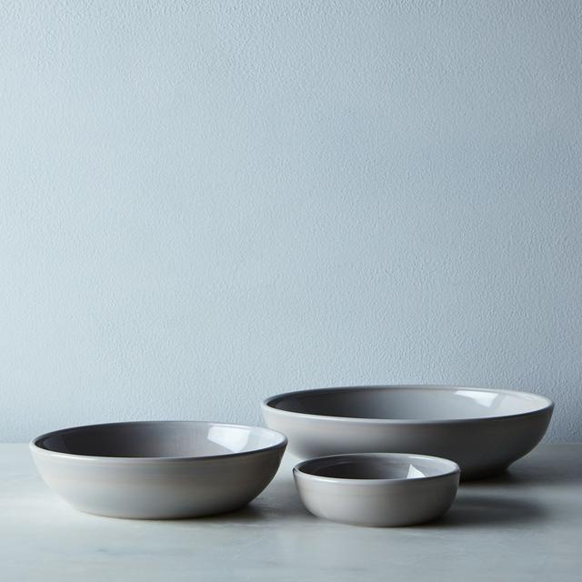 Grey Swirl Glass Shallow Bowls Small (Set of 4)