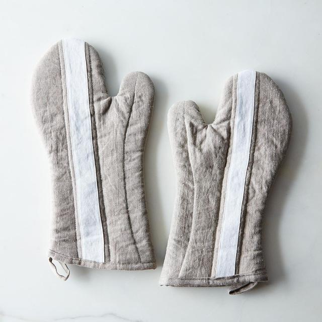 Striped Linen Oven Mitt