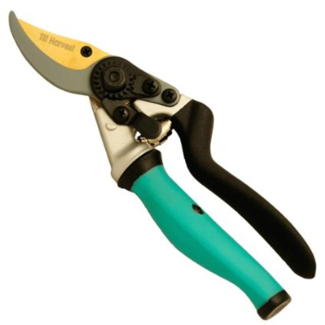Steel Bypass Pruning Shears - Titanium Coated Blades - Premium Garden Clippers. Gentle Giant - Ergonomic Rotating Handle Makes Clipping Fruit Trees & Bushes Easy. This Garden Tool Helps Avoid Carpal Tunnel and Blisters.