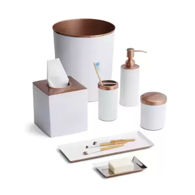Tuxedo 7-Piece Bath Set, White and Rose Gold