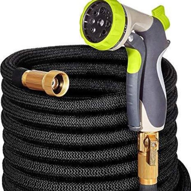 Hospaip 50ft Garden Hose - ALL NEW Expandable Water Hose with Double Latex Core, 3/4 Solid Brass Fittings, Extra Strength Fabric - Flexible Expanding Hose with Metal 8 Function Spray Nozzle by