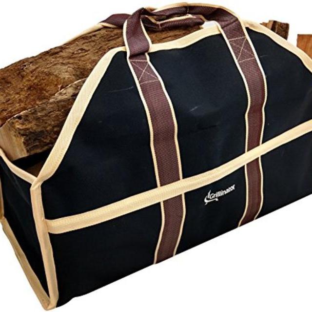 Grillinator Ultimate Firewood Log Carrier: Back Saving Design with Ultra Premium Canvas (Black)