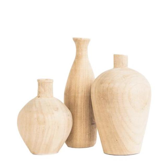 WOODEN VASE SCULPTURES (SET OF 3)
