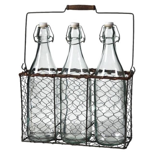 Bottles In Wire Basket  - Brown (12"x5"x11") Target
