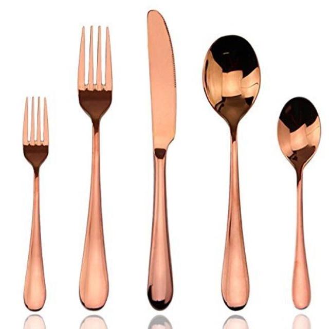 AOOSY Luxury Rose Gold Flatware Set 20-piece Stainless Steel Silverware, Service for 4, Use for Home, Kitchen or Restaurant