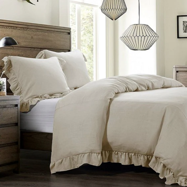 HiEnd AccentsLily Collection Washed Linen Ruffled Comforter Mini Set