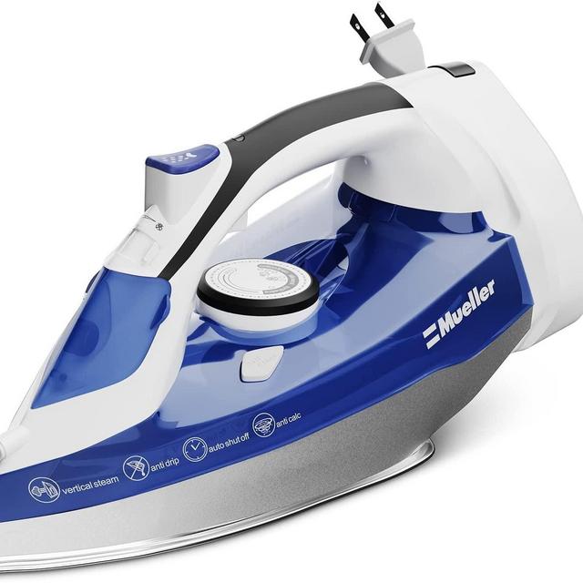Mueller Professional Grade Steam Iron, Retractable Cord for Easy Storage, Shot of Steam/Vertical Shot, 8 Ft Cord, 3 Way Auto Shut Off, Self Clean