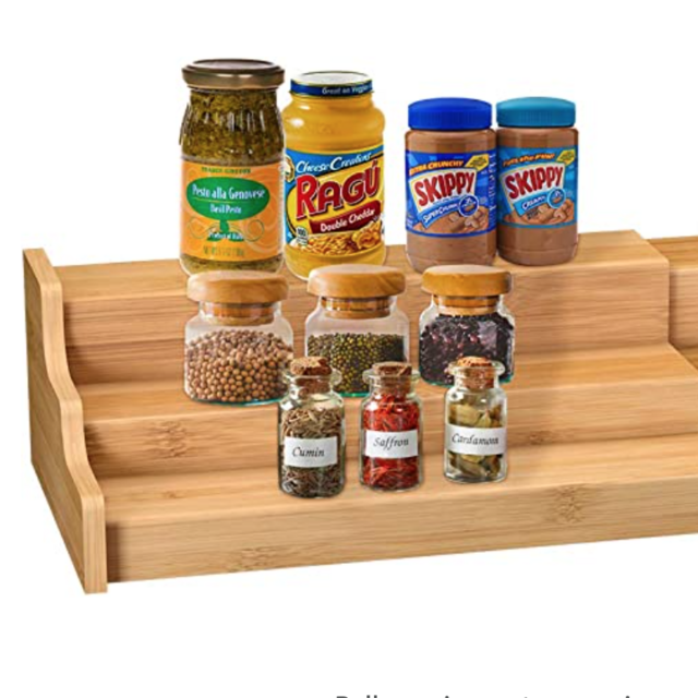 Spice Rack Kitchen Cabinet Organizer- 3 Tier Bamboo Expandable Display Shelf