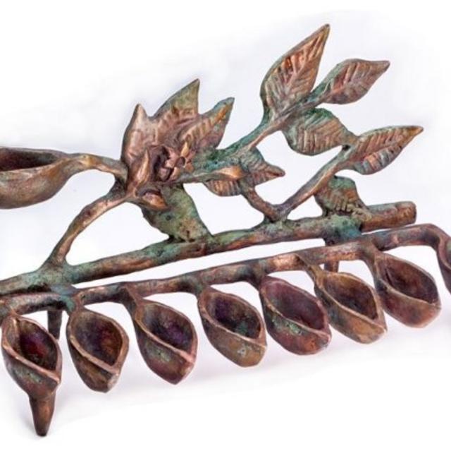 Original bronze chanukah menorah shaul baz Israeli judaica