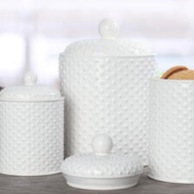 Home Essentials White Round Hobnail Canisters - Set of 3