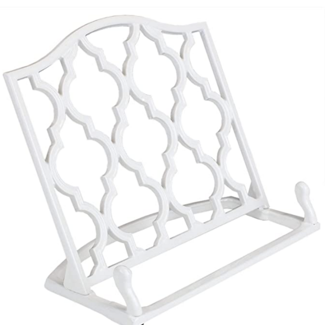 Home Basics Cast Iron Moroccan Lattice Cookbook Stand Holder, 10.5 x 5.5 x 9 Inches (White)