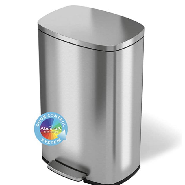 iTouchless SoftStep 13.2 Gallon Step Trash Can with Odor Filter System, Stainless Steel 50 Liter Pedal Garbage Bin for Kitchen, Home, Office, Silent and Gentle Lid Close
