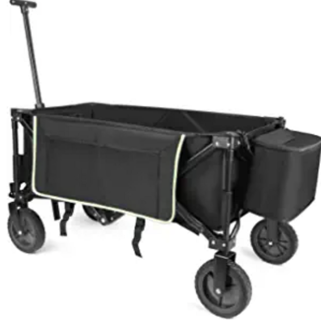 Collapsible Utility Folding Wagon Cooler Garden Cart with Wheels Heavy Duty Shopping Cart for Camping Patio Sports Outdoor (Side Pocket)