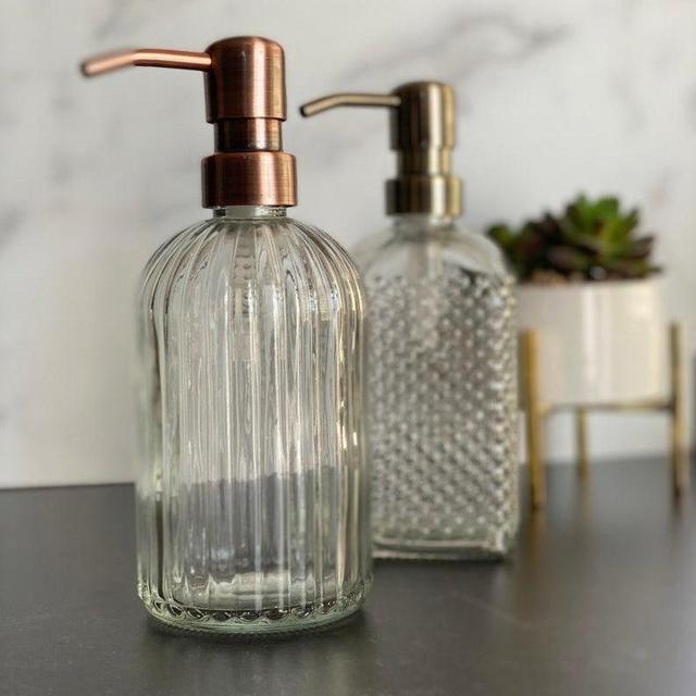 Refillable Vintage Glass 14 oz Soap Dispenser (SILVER PUMP)