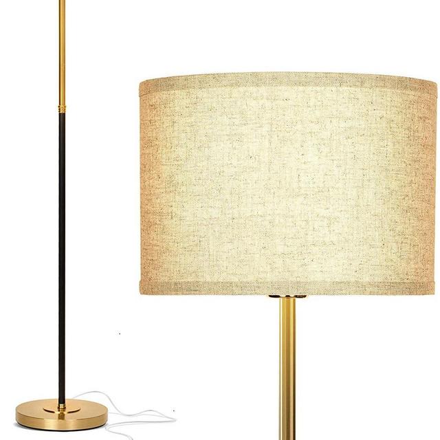 Brightech Emery - Mid Century Modern Floor Lamp with Drum Shade & Brass Finish