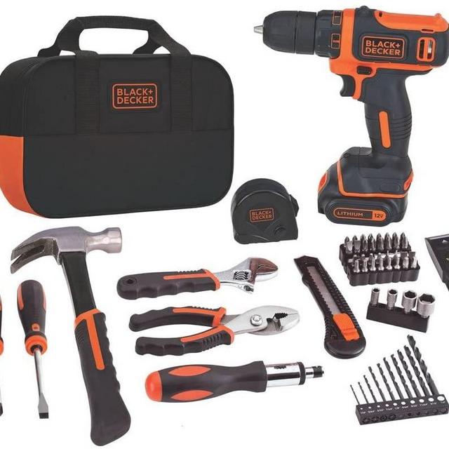 BLACK+DECKER 12V MAX Drill & Home Tool Kit, 60-Piece (BDCDD12PK)