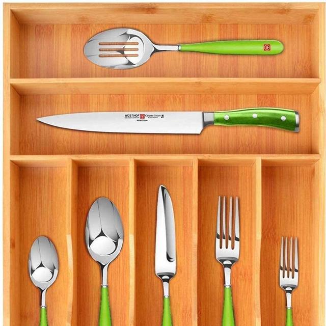 Bamboo Kitchen Drawer Organizer - Expandable Silverware Organizer (Natural bamboo)