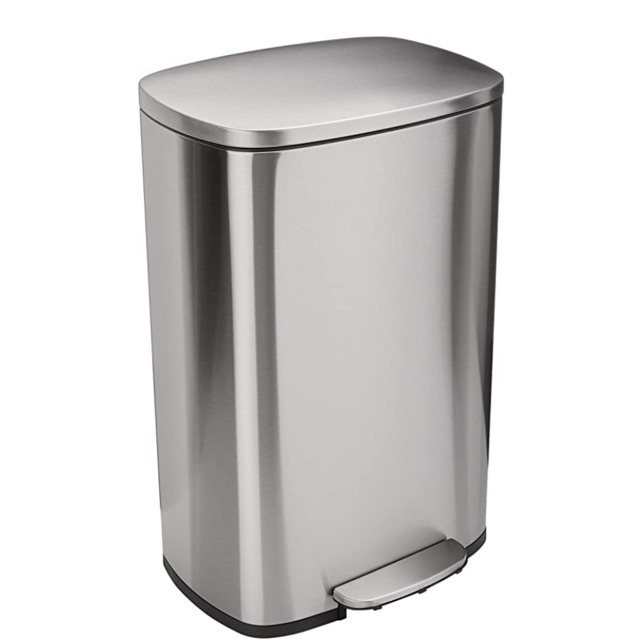 Amazon Basics Rectanglular, Stainless Steel, Soft-Close, Step Trash Can, 50 Liter /13.2 Gallon, Satin Nickel
