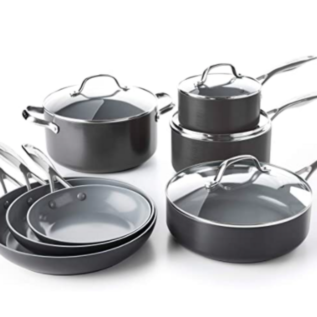 GreenPan Valencia Pro Ceramic Nonstick, Cookware Pots and Pans Set, 11-Piece, Gray