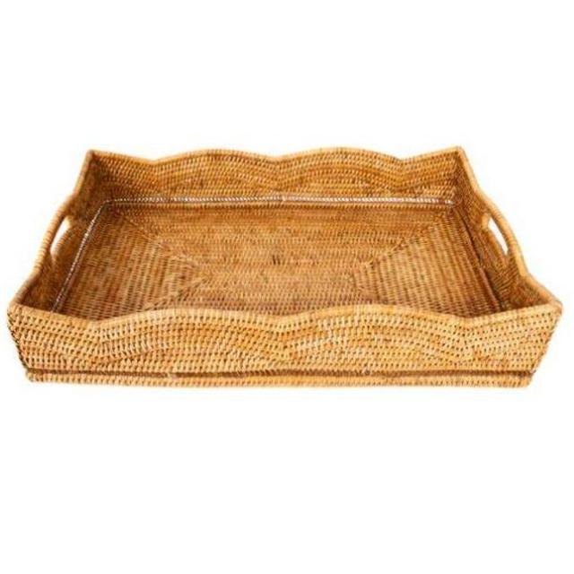 Scallop Rectangular Tray With Glass Insert, Honey Brown