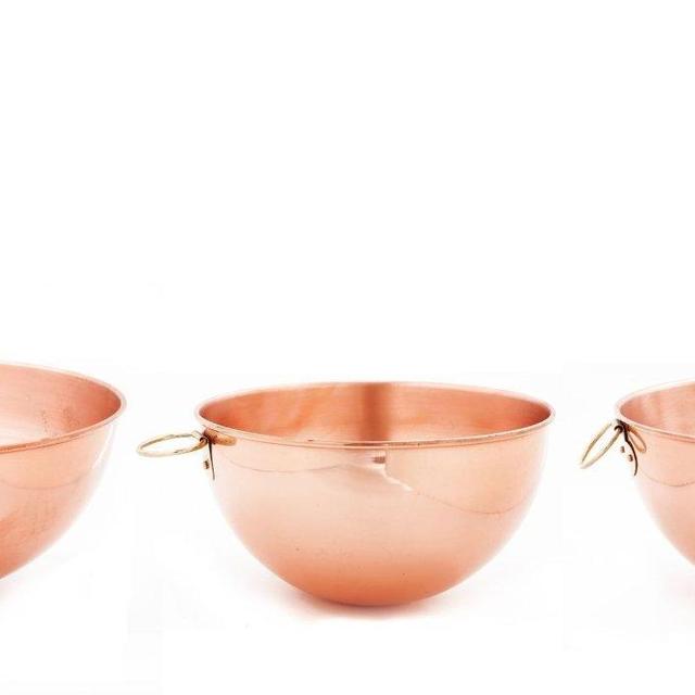 Set of 3 Solid copper beating bowls (2 Qt, 41/2 Qt, 5 Qt.)
