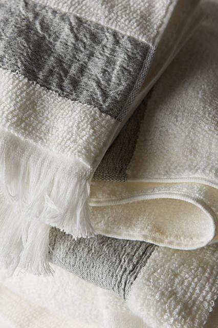 Linen-Edged Towel Collection: Hand Towel, Dark Grey