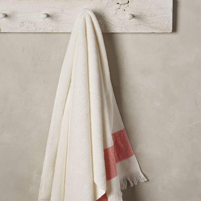 Linen-Edged Towel Collection: Bath Towel, Coral
